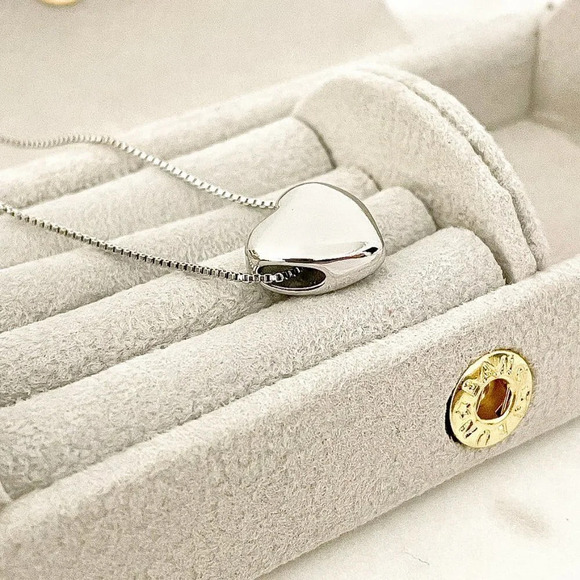 925 Sterling Silver Heart Necklace Large Heart Pendant Necklace - Picture 3 of 5